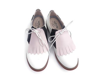 Baby Pink Leather Golf Shoe Kilties: Women's Shoe Fringes