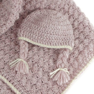 Alpaca Blend Stroller Blanket and Newborn Hat Set, Baby Blanket Set, Baby Hat and Blanket, Crochet Baby Blanket and Hat for Newborn image 2