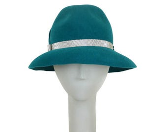 Sombrero Fedora Turquesa: Sombrero Vintage de Fieltro de Piel Hecho a Mano