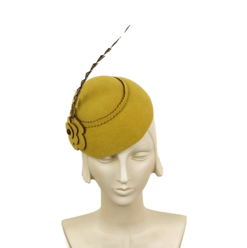 Yellow Fascinator Hat Art Deco Felt Hat Wedding Guest Mini Etsy UK