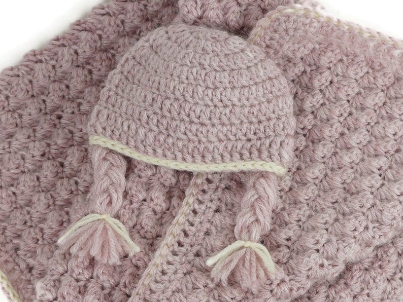 Alpaca Blend Stroller Blanket and Newborn Hat Set, Baby Blanket Set, Baby Hat and Blanket, Crochet Baby Blanket and Hat for Newborn image 4