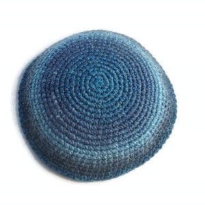Kineret Blue Kippah, Blue Kippa, Blue Crochet Knitted Yarmulkah, Yarmulke, Kippas, Kippot, Kipah, Handmade Yarmulka, Yarmulke Size M