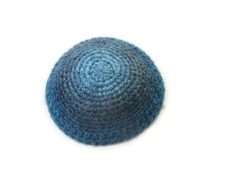 Kineret Blue Kippah, Blue Kippa, Blue Crochet Knitted Yarmulkah, Yarmulke, Kippas, Kippot, Kipah, Handmade Yarmulka, Yarmulke Size Small