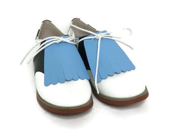 Carolina Blue Scalloped Kilties for Womens Golf Shoes, Bowling Shoes, Swing Dance Shoes, Golf Gifts for Women, Gifts for Golfers