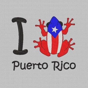 I love Puerto Rico Machine Embroidery Design, coqui flag design, Puerto rico embroidery file, PR design, 4 Sizes