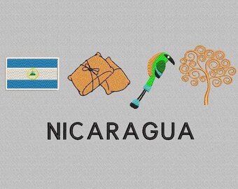 Diseño de bordado de la bandera de Nicaragua, pájaro y árbol, 3 tamaños (descarga instantánea)