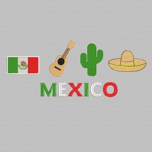 Mexico Embroidery Designs, Sombrero design, Guitar Cactus embroidery, Embroidery Machine Design File Hats, Mexican Embroidery, 3 Sizes