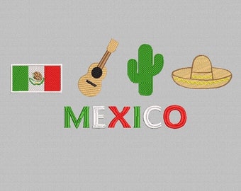 Mexico Embroidery Designs, Sombrero design, Guitar Cactus embroidery, Embroidery Machine Design File Hats, Mexican Embroidery, 3 Sizes