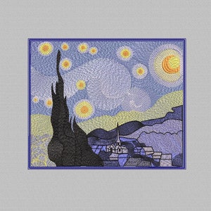 Starry Night Embroidery Designs, Art embroidery design, Starry Night design, Van Gogh Starry Night embroidery , 3 Sizes
