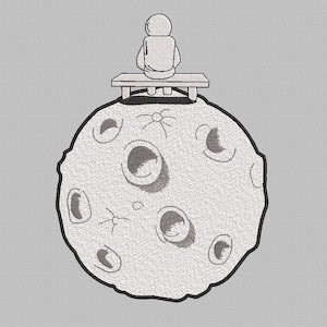 Astronaut auf dem Mond Stickdatei - Astronaut auf dem Mond Stickdateien, Stickmuster zum Thema Weltraum, 4 Größen