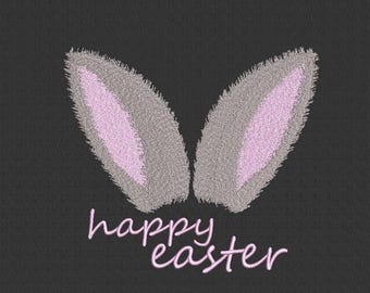 Borduurontwerp Happy Easter Bunny Ears, 5 maten (digitale download)