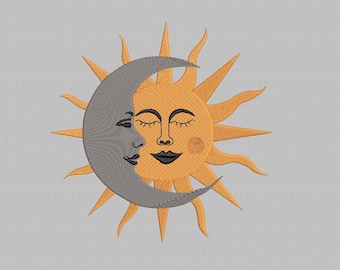 Sun and Moon Machine Embroidery Design, Aesthetic Celestial File (5 Sizes)