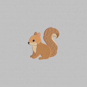 May include: An embroidered patch featuring a brown squirrel with a bushy tail, a cream-colored chest, and a small black nose. The squirrel is depicted in profile, facing left, with visible stitching detail throughout the body and tail design.