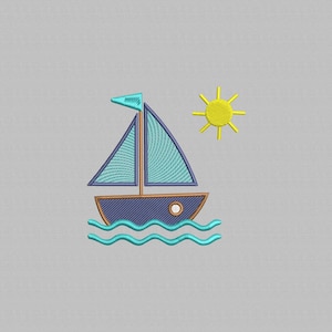 Diseños de bordado de barcos, archivo de bordado de veleros, patrón de bordado a máquina para niños, bordado de mar y océano, descarga digital instantánea, 4 tamaños