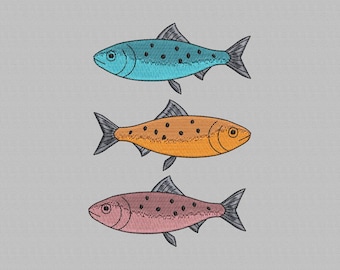 Sardines Fish Embroidery Design, Summer Pattern (Digital Download)