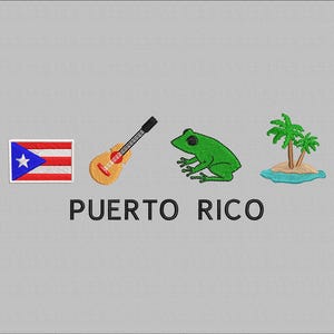 Puerto Rico Flag Machine Embroidery Design, coqui design, Puerto rico embroidery file, guitar design, 3 Sizes