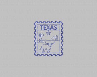 Texas State Machine Embroidery Design: Texas Longhorn USA Stamp (Digital File, 4 Sizes)