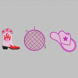 Cowgirl embroidery design, Machine embroidery designs, Pink cowgirl embroidery files, Women hat Disco cowboy cowgirl, Disco ball, 3 Sizes