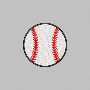 Puede incluir: Una pelota de béisbol con superficie blanca, costuras rojas y borde negro. Las costuras rojas están en zigzag. La pelota de béisbol tiene forma circular.