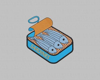 Sardines Can Machine Embroidery Design, 3 Sizes (Digital Download)