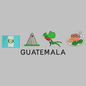 Guatemala Embroidery Design, Flag embroidery, Pepián design, El Quetzal embroidery design, Tikal Guatemala file, 3 Sizes