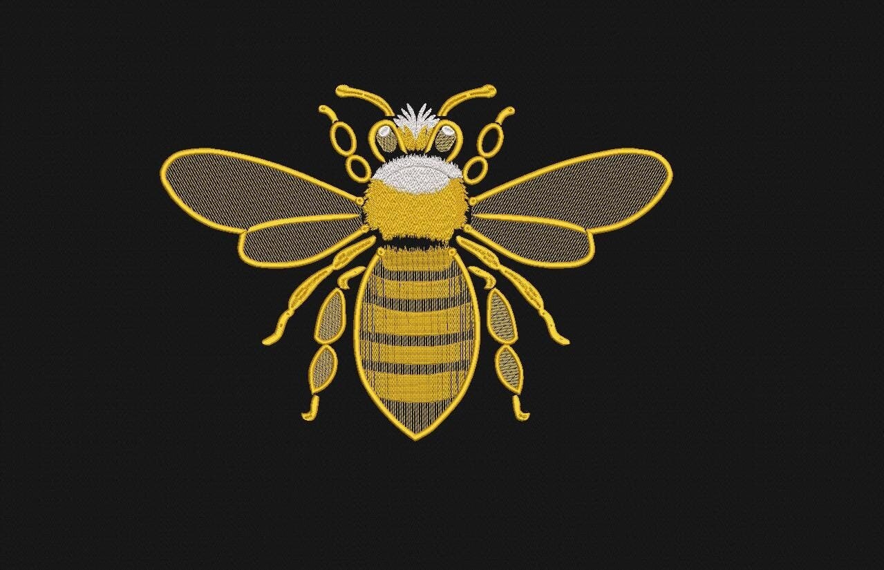Bee Embroidery Design, Honeybee machine design, insect embroidery design, Instant download, PES files, 5 Sizes