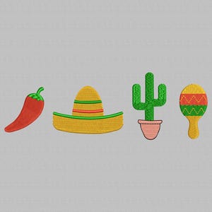 Mexican embroidery design, Mexico hat embroidery, Cactus embroidery pattern, Maracas Machine embroidery file,  INSTANT DOWNLOAD, 3 Sizes