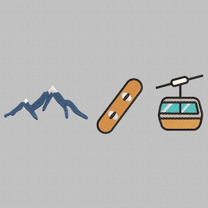 Diseño de bordado de snowboard, archivo de bordado de esquí, patrón de bordado de deportes de invierno, archivo digital de teleférico, descarga instantánea, 3 tamaños