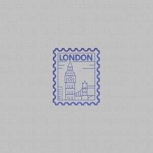 London Stamp Embroidery Design: England Souvenir (Digital File, 4 Sizes)