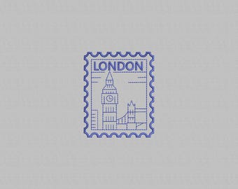 London Stamp Embroidery Design: England Souvenir (Digital File, 4 Sizes)