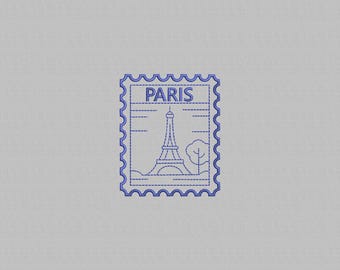 Eiffel Tower Stamp Embroidery Design: Paris France (Digital File, 4 Sizes