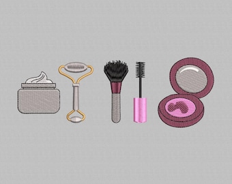 Cosmetics Icons Embroidery Design: Makeup Machine File (Digital Download, 3 Sizes)