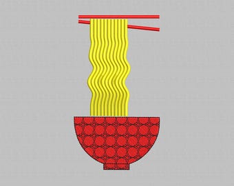 Diseño de bordado a máquina de un tazón de fideos ramen (4 tamaños) (Descarga instantánea)