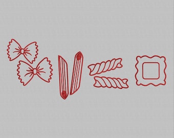 Macaroni Pasta silhouette Machine Embroidery Design, Italian food Machine File, Embroidery Patterns, Instant Download, 3 Sizes