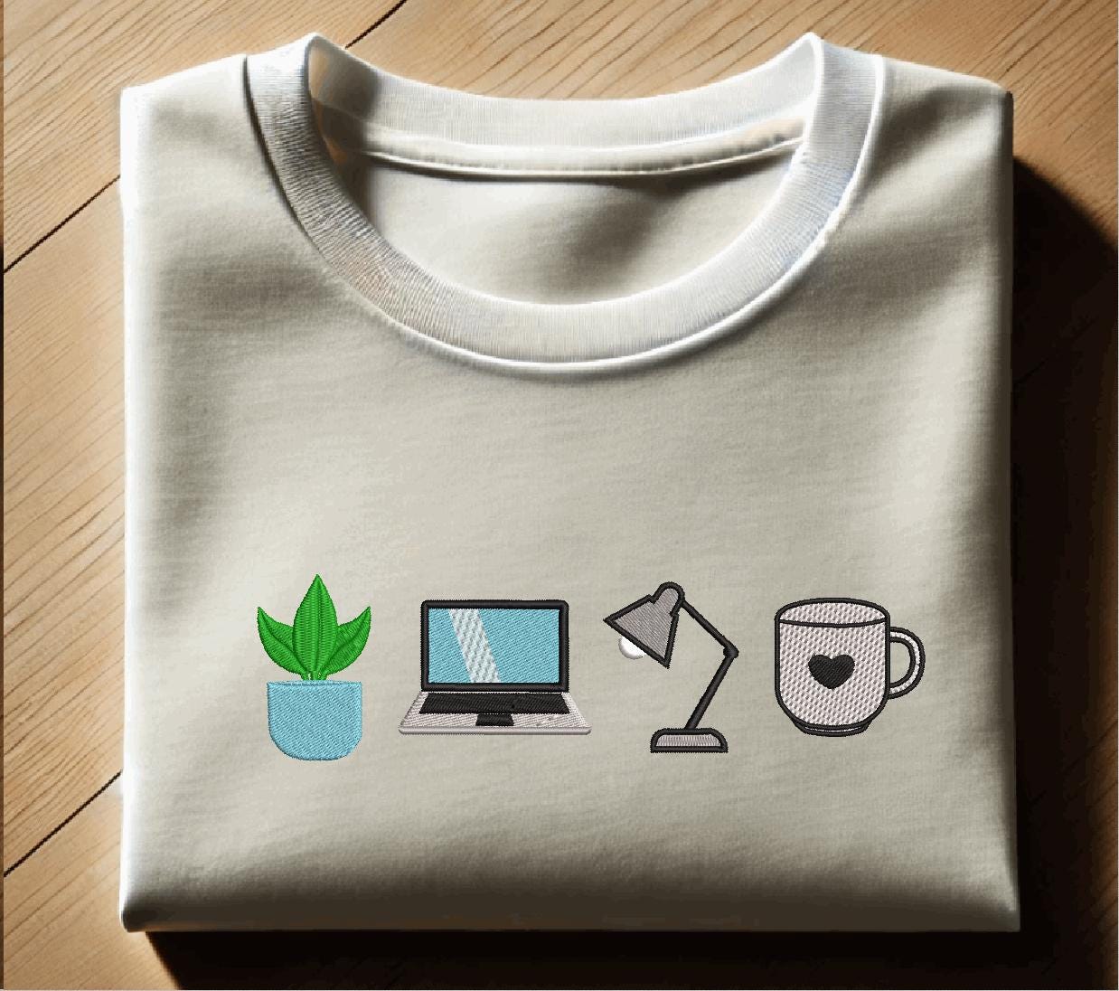 Office Tools Embroidery Design, Laptop Lamp and Tea Cup Embroidery File ...