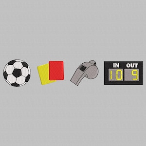 Disegno da ricamo per arbitro di calcio, file da ricamo per cartellini rossi e gialli, disegno per fischietto da arbitro, download digitale istantaneo, 3 dimensioni
