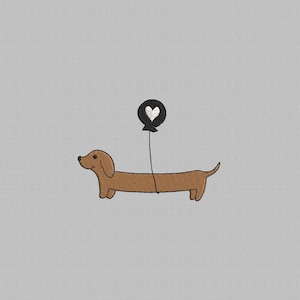 Dachshund Dog embroidery design: Teckel with balloon Heart Digital File (Instant Download) 4 Sizes