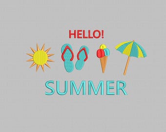 Summer Beach Embroidery Design, Trendy Vibes (3 Sizes) (Instant Download)