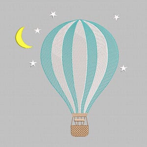 Balloon embroidery designs, Hot air balloon embroidery design, Stars and Moon embroidery pattern, instant download, 4 Sizes