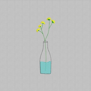 Flowers Vase Machine Embroidery Design, Flower yellow Embroidery File, Instant Download, Mini Design, 4 sizes,