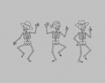 Dancing Skeletons Embroidery Design, Spooky Halloween Embroidery (Digital File)