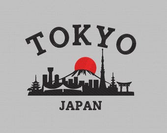 Diseño de bordado del horizonte de Tokio, Japón, recuerdo de la ciudad (3 tamaños) (descarga digital)