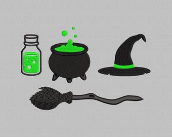 Witch Icons Machine Embroidery Design, Halloween Embroidery (5 Sizes) (Digital file)