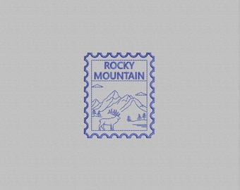 Rocky Mountain National Park Embroidery Design: Colorado state USA Stamp (Digital File, 4 Sizes)