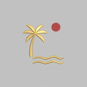 Beach Embroidery Design, Sun Waves Palm Tree Embroidery File, Summer Digital File, Holiday Embroidery pattern, Instant download, 4 sizes