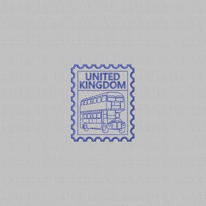 United Kingdom Machine Embroidery Design: UK Double-Decker Bus Stamp (Digital File, 4 Sizes)
