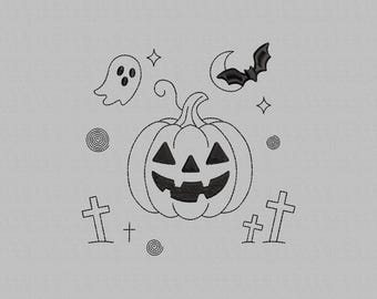 Halloween Icons Embroidery Design, Spooky Pumpkin (Digital File)