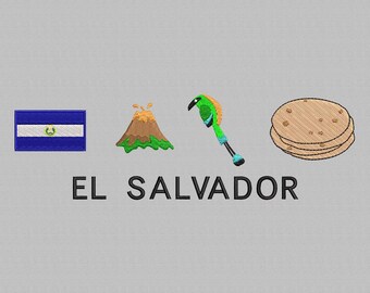 El Salvador Flag Machine Embroidery Design, Pupusas design, El salvador embroidery file, volcan design, 3 Sizes