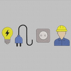 Electrician Tools Embroidery Design, Light Bulb, Plug (Digital pattern)
