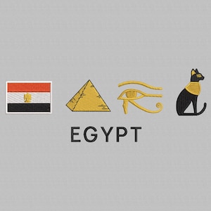 Egypt Embroidery Design, Flag, Pyramid, Cat (Instant Download)